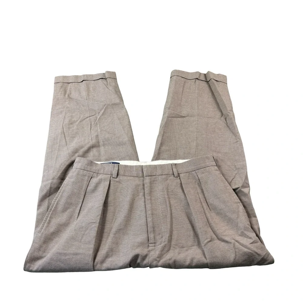 Polo Ralph Lauren 90s Double Pleated Brown Cotton Tickweave Trouser Size 32x28